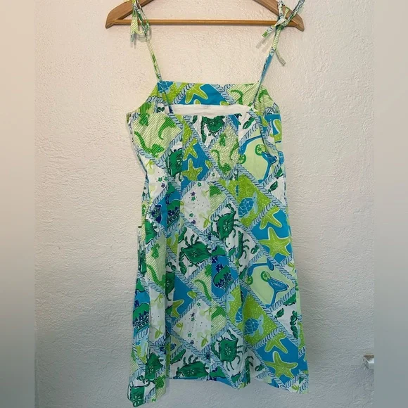 Lilly Pulitzer Green & Blue Sea Life Tie-Strap Sundress - Picture 4 of 6